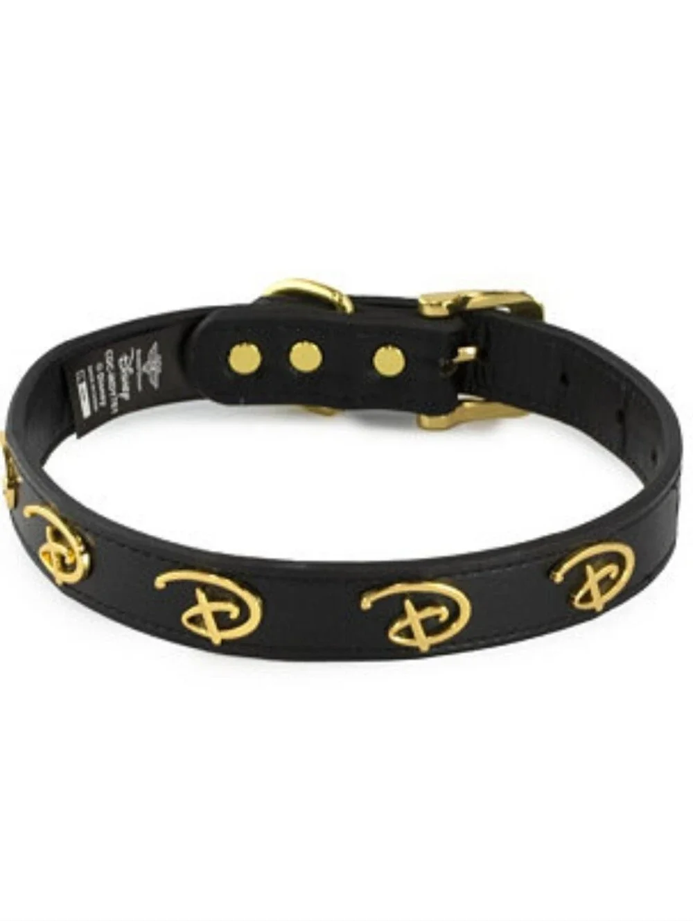 Disney Black Leather Collar with Gold 'D' Accents